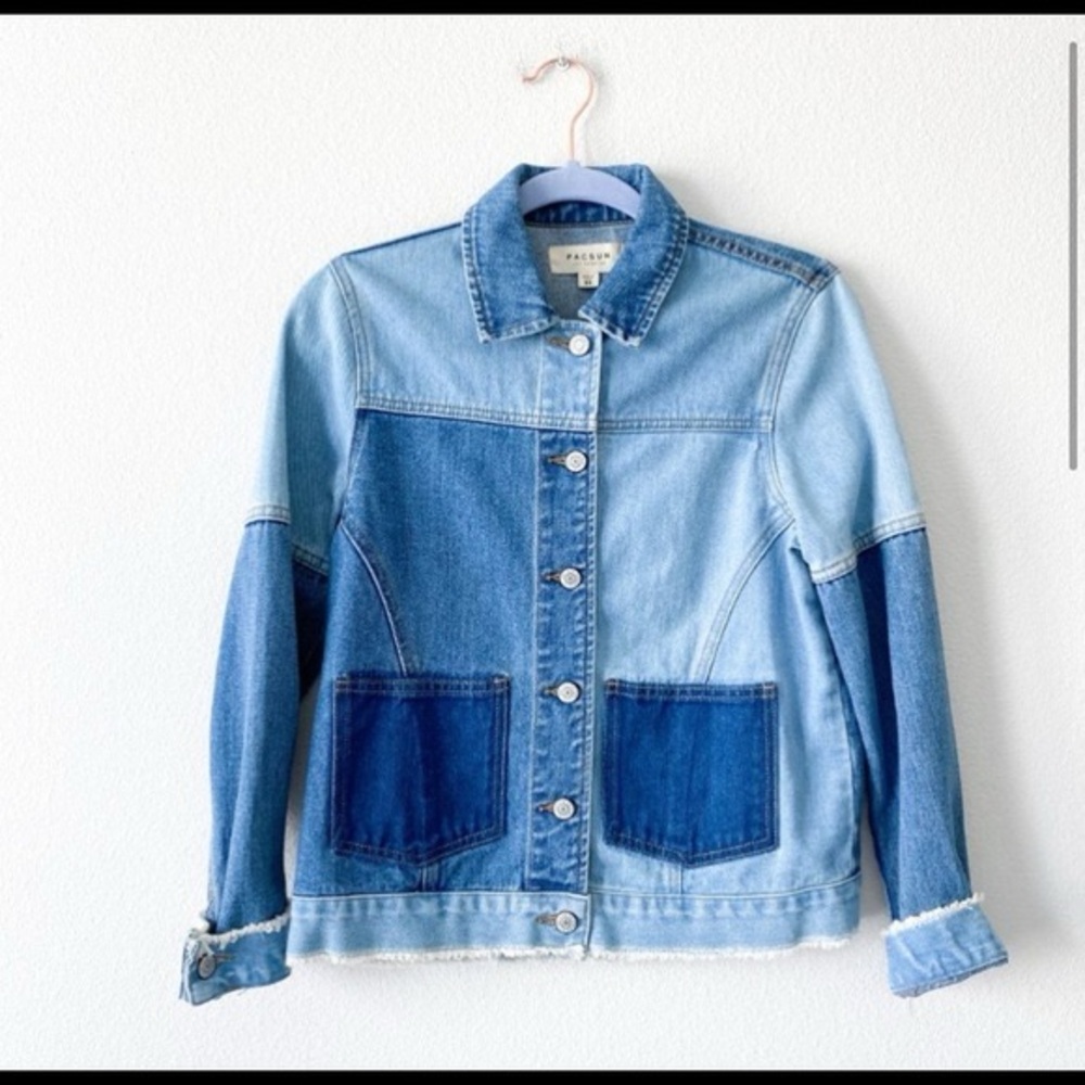 Block Patchwork Denim Jacket Size Medium Vintage … - image 1